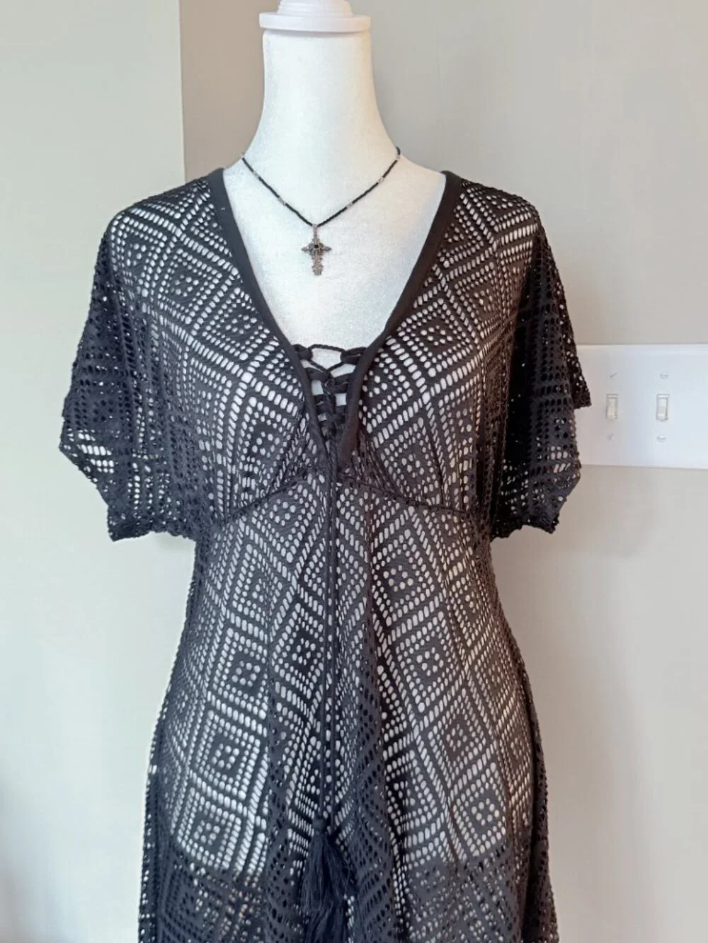 OP Black Mesh Bathing Suit Cover-up Dress - Size XL
